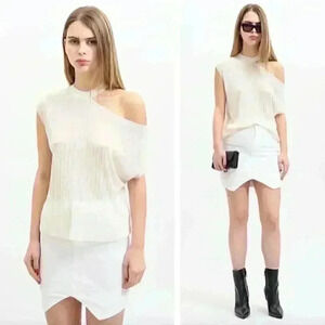 NEW RtA Axel Cold Shoulder Distressed Bone White Tee Streetwear Clubbing Party